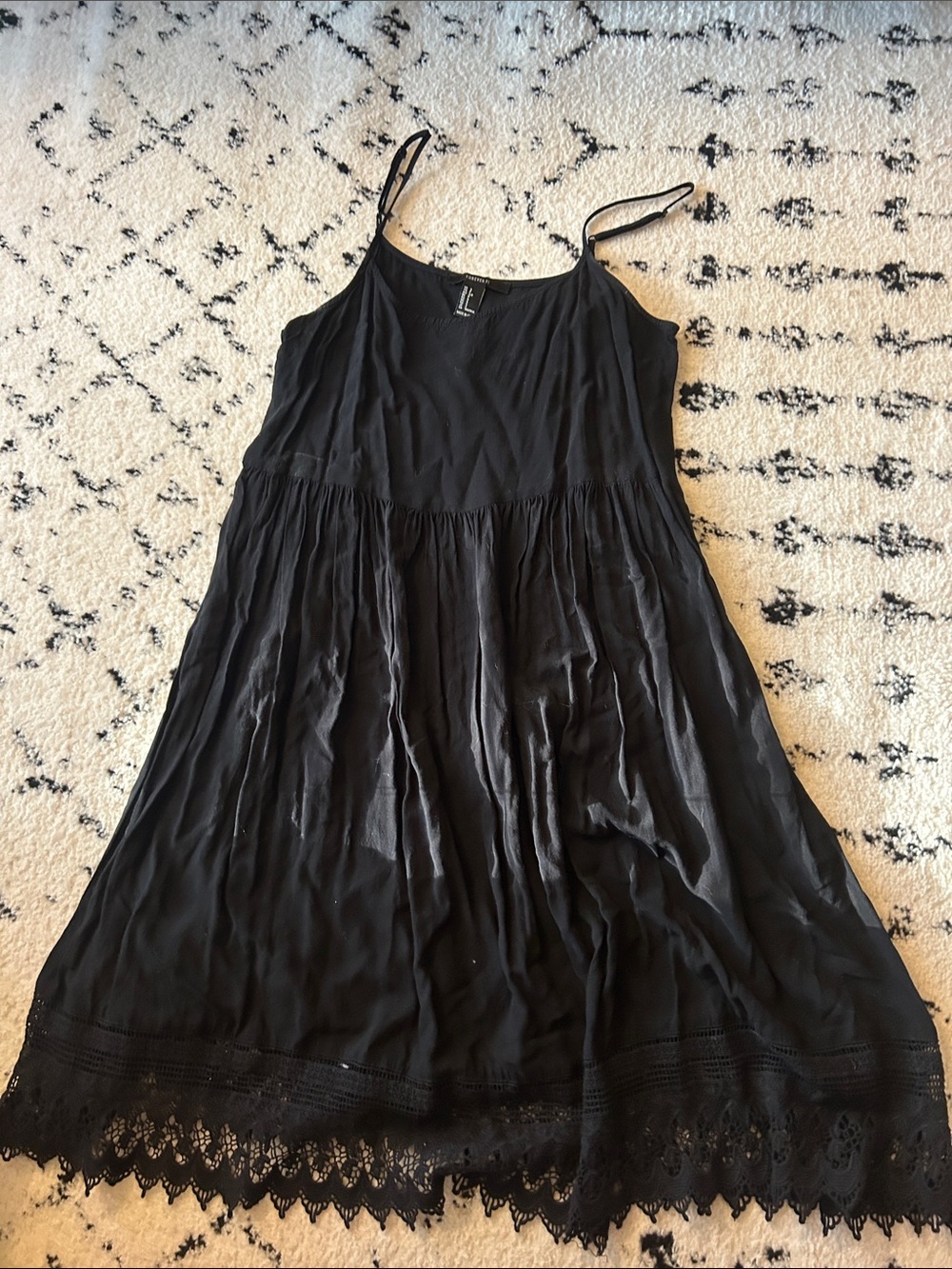 Forever 21 Black Lace-Hem Midi Dress with Spaghetti Straps